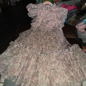 Floral Ruffle Tiered Maxi Dress - Pink & Green